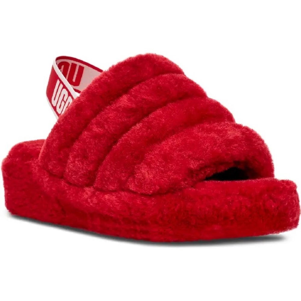 UGG Australia Fluff Yeah Slide Red White New Womans With Box - Picture 4 of 5